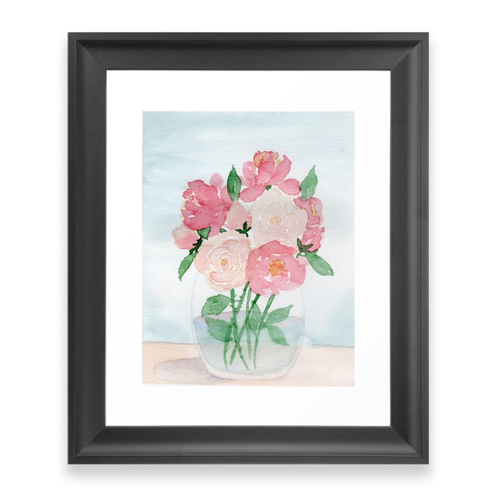 Pink Peonies And Cream Roses Watercolor Framed Art Print by kathryntmccardle