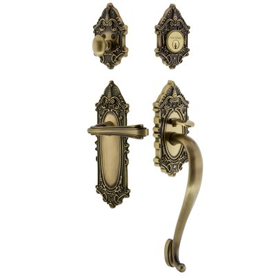 S grip Handleset with Single Cylinder Deadbolt and Fleur Door Lever and Victorian Rosette Nostalgic Warehouse Finish: Antique Brass, Handle Orientatio