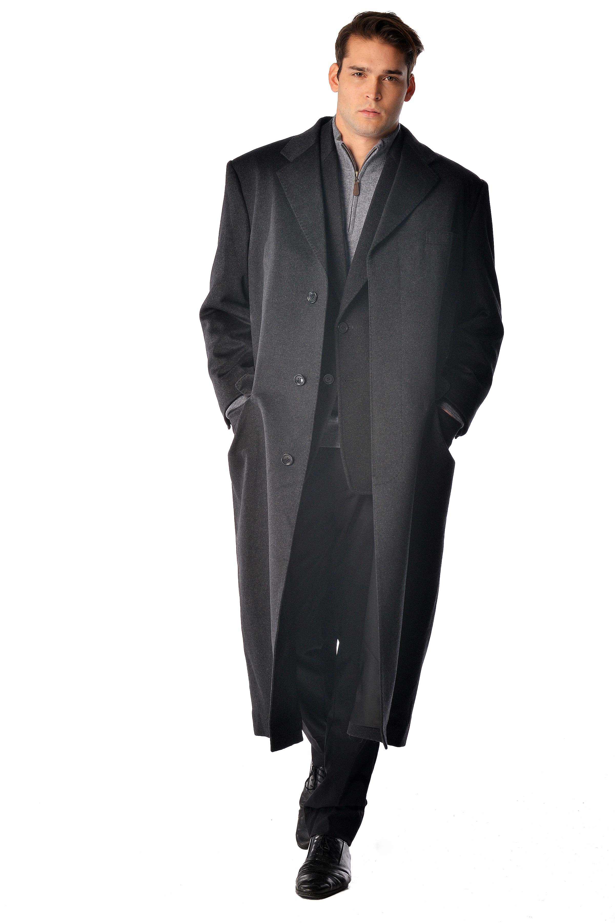 Men\'s Full Length Overcoat in Pure Cashmere (Black, 50)