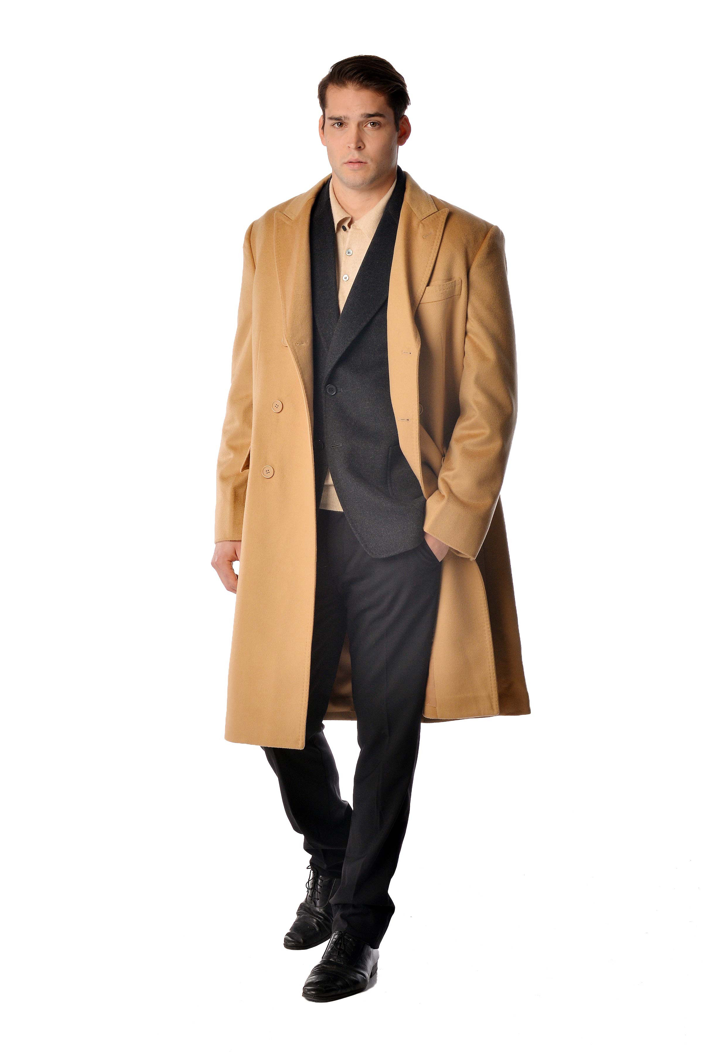 Pure Cashmere Double Breasted Coat for Men (Black, 38)