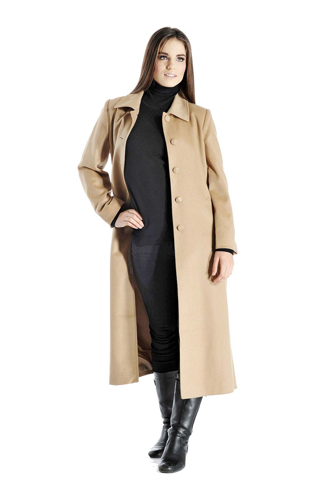 Pure Cashmere Full Length Coat for Women (Black, 2)