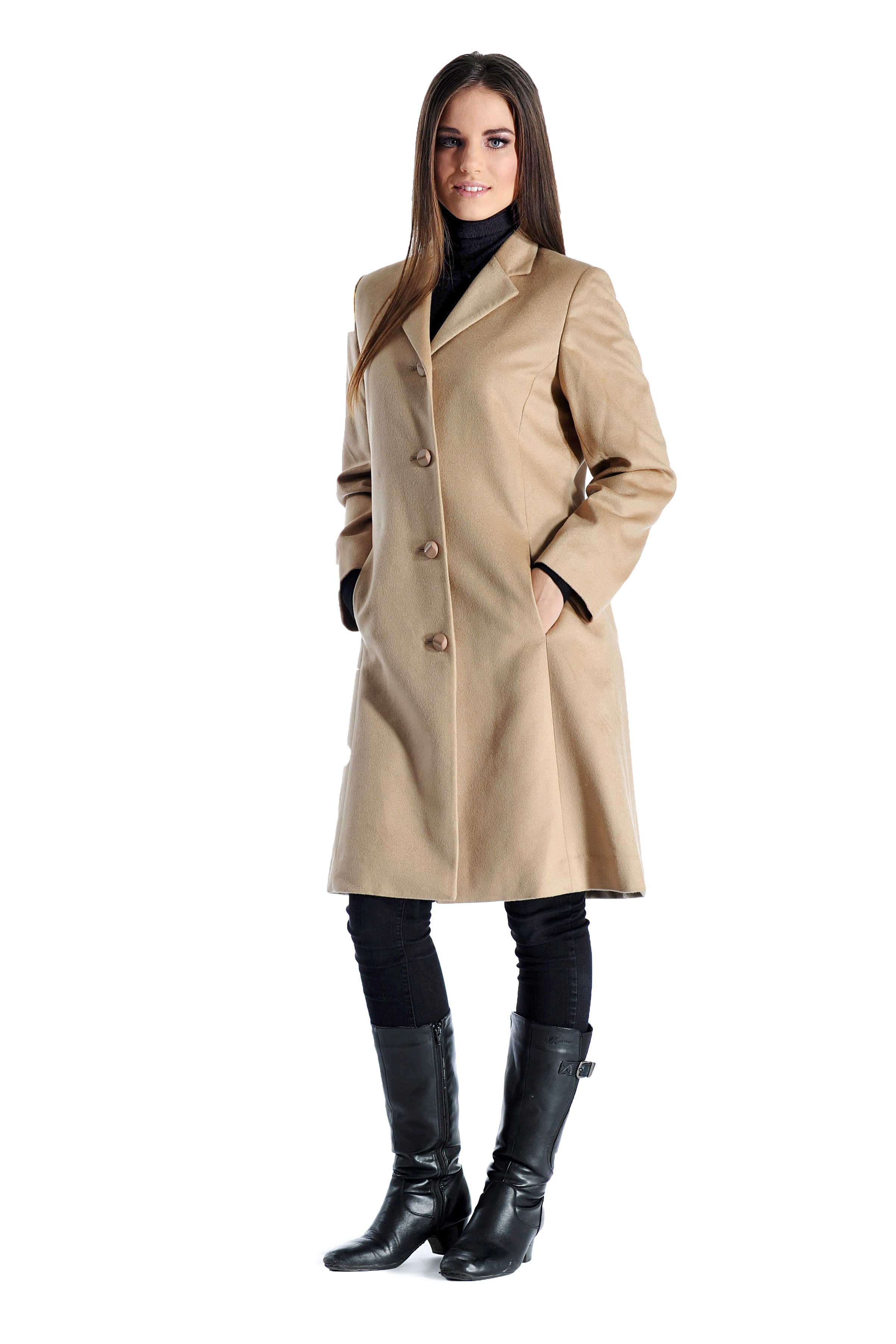 Pure Cashmere Knee Length Coat for Women in Camel (Camel, 2)