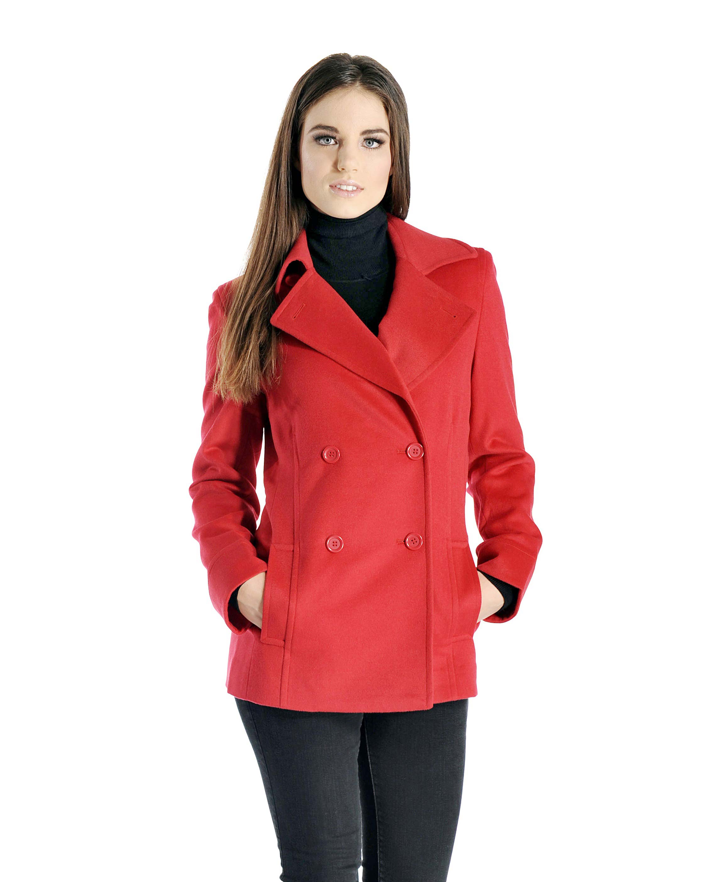 Women\'s Cashmere Pea Coat (Crimson, 4)