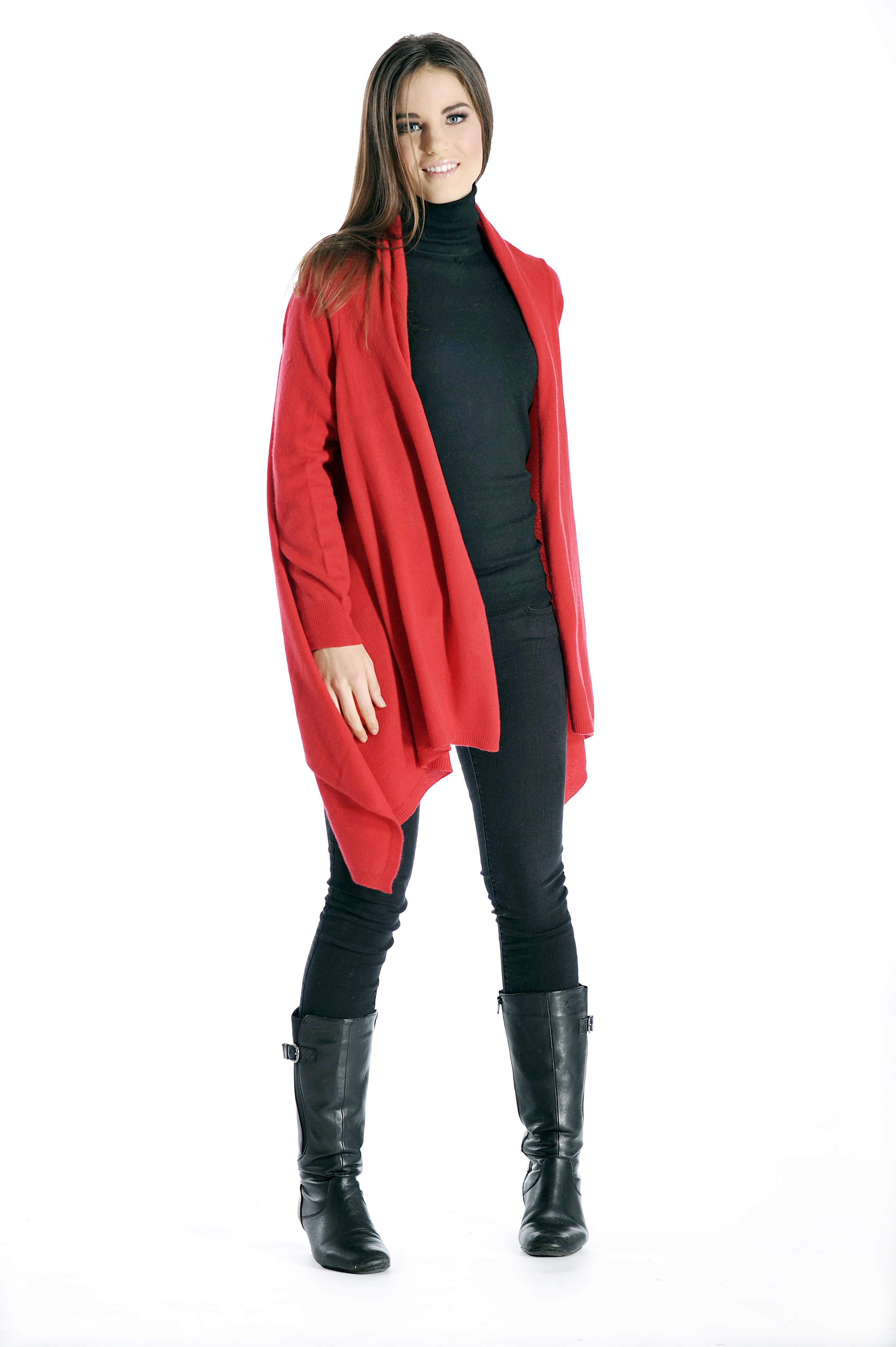 Pure Cashmere Shawl with Sleeves (Crimson, One Size)